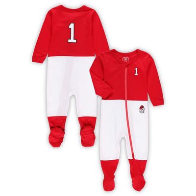 Infant Wes & Willy Red Georgia Bulldogs Football Uniform Full-Zip Footed Jumper
