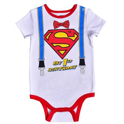 Infant White Superman My 1st Birthday Bodysuit