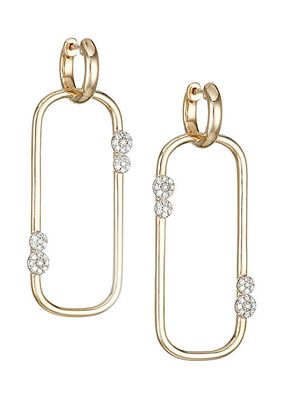 Infinity 14K Yellow Gold & Diamond Long Box-Link Huggie Earrings