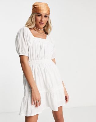 Influence broderie trim cotton dress in white