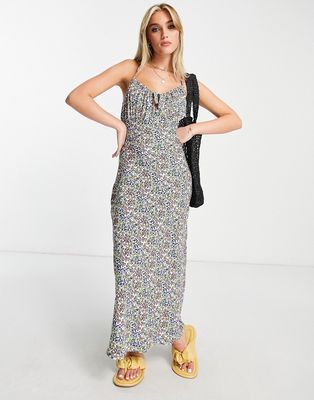 Influence crossover strap midaxi dress in ditsy floral print-Multi