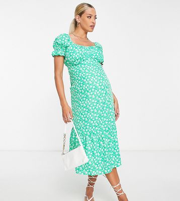 Influence Maternity tiered midi tea dress in green floral