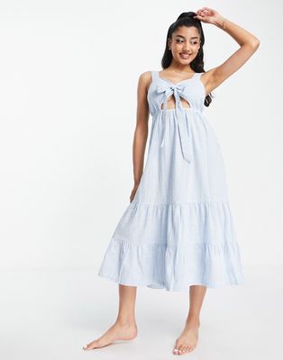 Influence midi tie front beach dress in light blue