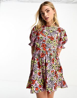 Influence mini dress in bold floral print-Multi