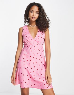Influence mini dress in pink polka dot