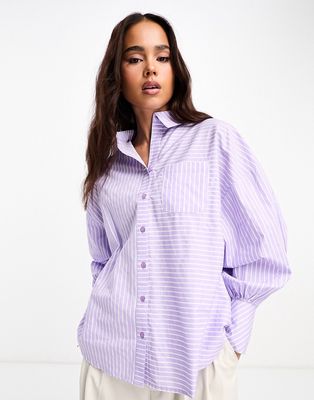 Influence oversized poplin shirt in lilac stripe-White