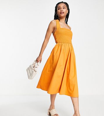 Influence Petite crossover strap midaxi dress in rust-Orange