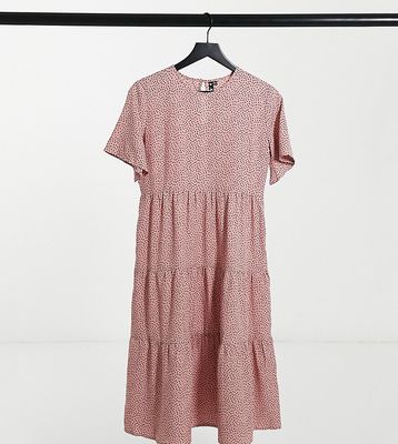 Influence Petite shirred tiered midi dress in dusky pink polka dot-Multi