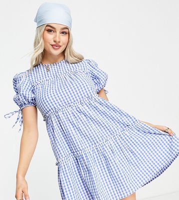 Influence Petite tiered gingham mini dress in blue-Blues