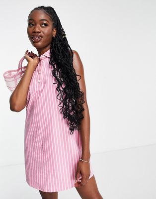 Influence sleeveless polo shirt mini dress in pink cotton stripe