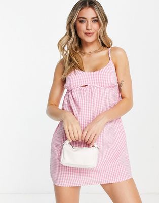 Influence strappy back mini dress in pink gingham