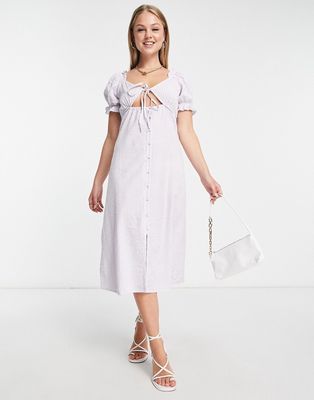 Influence tie front midi dress in lilac gingham-Purple