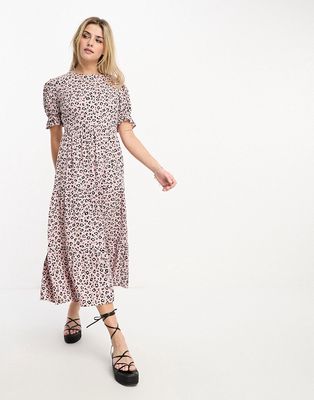 Influence tiered smock dress in neutral leopard print-Black