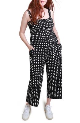 Ingrid & Isabel Check Smocked Maternity Jumpsuit in Abstract Check