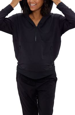 Ingrid & Isabel Cozy Maternity/Nursing Half-Zip Hoodie in Black