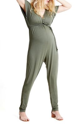 Ingrid & Isabel Crossover Maternity Jumpsuit in Olive