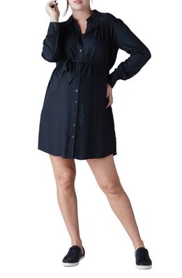 Ingrid & Isabel Drapey Belted Long Sleeve Maternity Shirtdress in Black Onyx