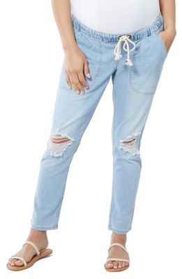 Ingrid & Isabel Drawstring Maternity Boyfriend Jeans in Light Wash