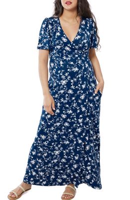 Ingrid & Isabel Faux Wrap Maternity/Nursing Maxi Dress in Navy Floral