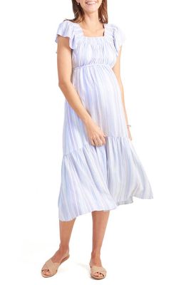 Ingrid & Isabel Flutter Sleeve Maternity Midi Dress in Blue Multi Stripe