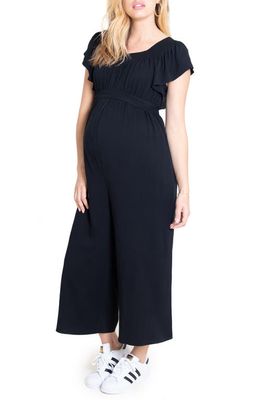 Ingrid & Isabel Flutter Sleeve Maternity/Nursing Jumpsuit in Black