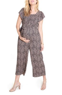 Ingrid & Isabel Flutter Sleeve Maternity/Nursing Jumpsuit in Warm Taupe Small Leopard