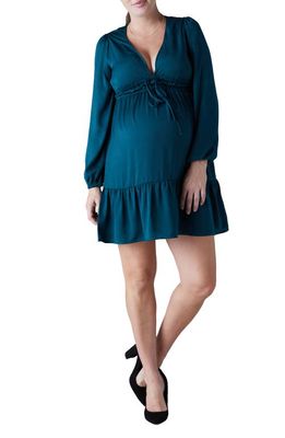 Ingrid & Isabel Gathered Recycled Polyester Maternity Minidress in Botanical Garden