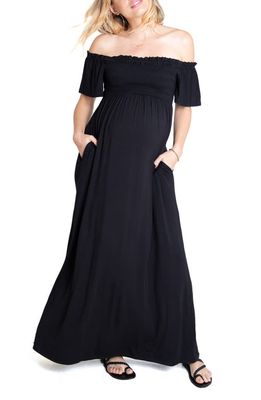 Ingrid & Isabel Off the Shoulder Maternity Maxi Dress in Black