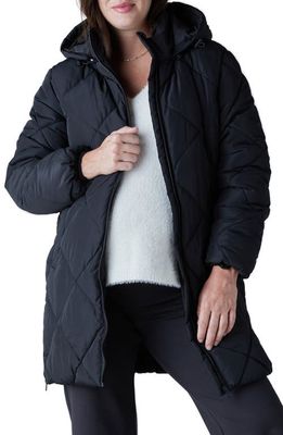 Ingrid & Isabel Quilted Longline Maternity Puffer Coat in Black Onyx