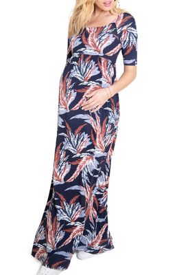 Ingrid & Isabel® Elbow Sleeve Maternity Maxi Dress in Navy Feathers