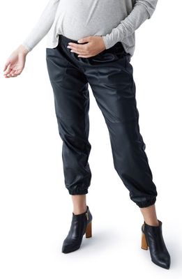 Ingrid & Isabel® Faux Leather Maternity Joggers in Black