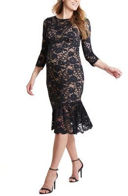 Ingrid & Isabel® Flounce Hem Lace Maternity Dress in Black/Nude