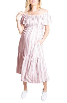 Ingrid & Isabel® Flutter Sleeve Maternity Midi Dress in Pink Multi Stripe
