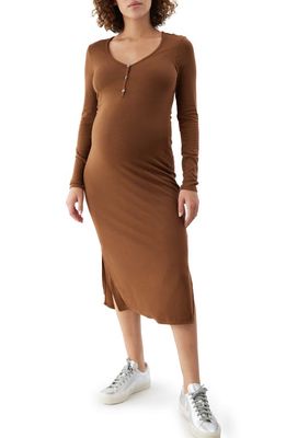 Ingrid & Isabel® Rib Long Sleeve Henley Maternity Dress in Chestnut