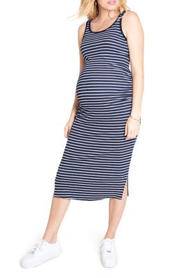 Ingrid & Isabel® Ribbed Maternity Midi Tank Dress in Navy/White Stripe