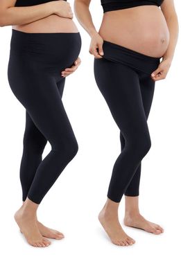 Ingrid & Isabel® Set of 2 Fold Down Waist Maternity Leggings in Black /Black