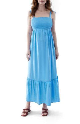 Ingrid & Isabel® Smock Bodice Sateen Maternity Midi Dress in Hydrangea Blue