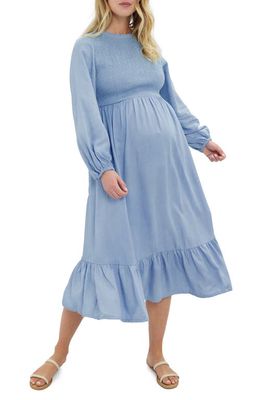 Ingrid & Isabel® Smocked Long Sleeve Chambray Maternity Dress in Light Wash