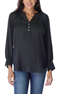 Ingrid & Isabel® Smocked Neck Maternity Long Sleeve Top in Black