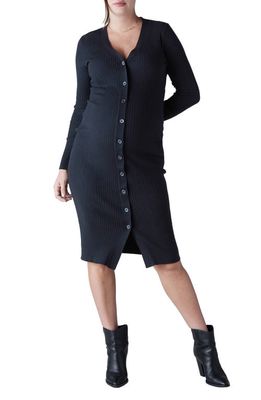 Ingrid & Isabel Rib Button-Up Long Sleeve Maternity Sweater Dress in Black Onyx