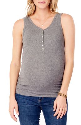 Ingrid & Isabel Ribbed Maternity/Nursing Henley Tank in Medium Heather Grey