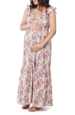 Ingrid & Isabel Ruffle Tiered Maternity Maxi Dress in Multi Floral