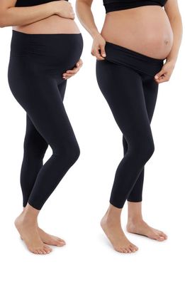 Ingrid & Isabel Set of 2 Fold Down Waist Maternity Leggings in Black /Black