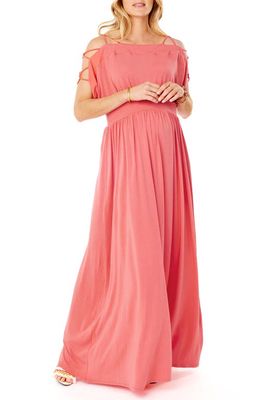 Ingrid & Isabel Smocked Empire Waist Maternity Maxi Dress in Coral