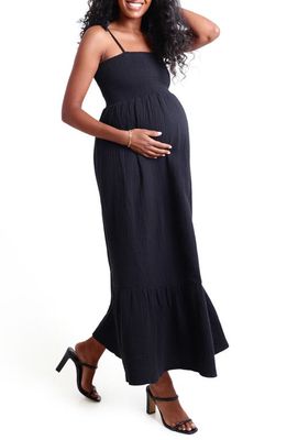 Ingrid & Isabel Smocked Maternity Maxi Sundress in Black
