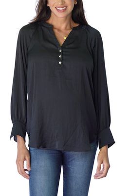 Ingrid & Isabel Smocked Neck Maternity Long Sleeve Top in Black
