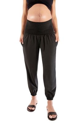 Ingrid & Isabel Smocked Waist Maternity Joggers in Black
