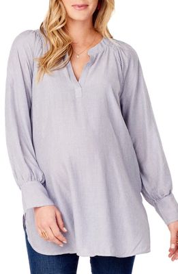 Ingrid & Isabel Split Neck Maternity Blouse in Blue Pinstripe