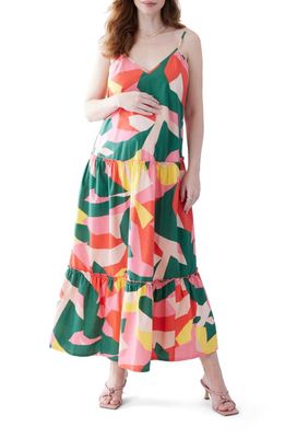 Ingrid & Isabel Strappy Cotton Midi Maternity Dress in Abstract Pop