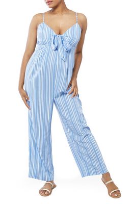 Ingrid & Isabel Stripe Tie Front Maternity Jumpsuit in Blue Thin Stripe